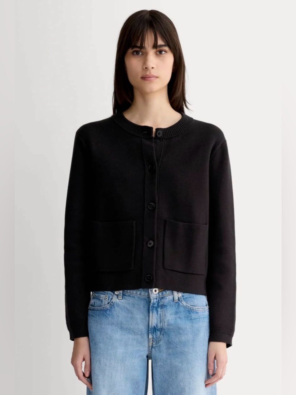 New Everlane The Crew Cardigan in Everyday Cotton - Black Size XL